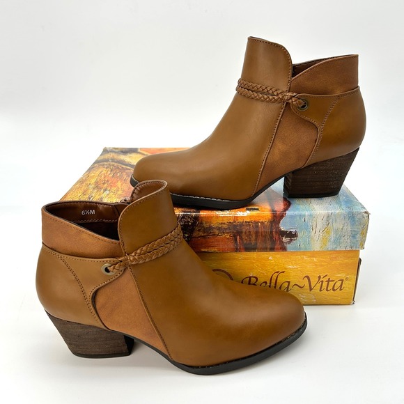 Bella Vita Shoes - Womens Ankle Booties Bella Vita Audrina Size 6.5 Tan Block Heel Ankle Boots NEW